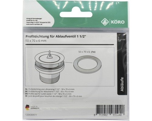 Profielafdichting voor afvoerplug 1 1/2 inch, 50 x 70 x 6 mm