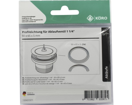 Profielafdichting voor afvoerplug, 50x65x5 millimeter