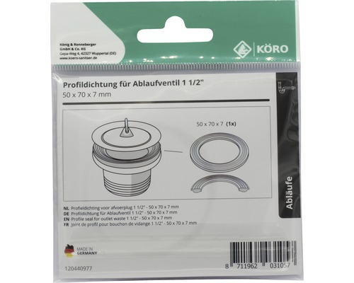 Profielafdichting voor afvoerplug 1 1/2 inch, 50x70x7 mm