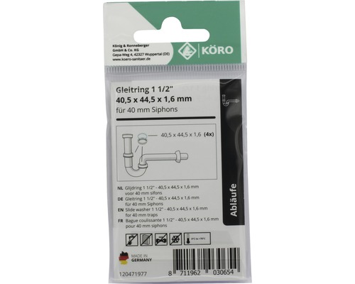 KÖRO Glijdring 1 1/2 inch, 40,5 x 44,5 x 1,6 millimeter voor 40 millimeter sifons in verpakking
