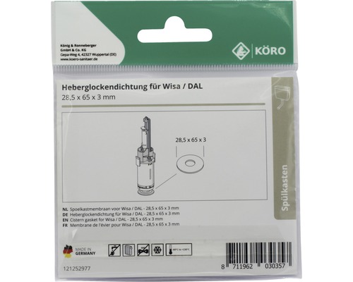 Spoelkastmembraan voor Wisa en DAL, 28,5 x 65 x 3 millimeter