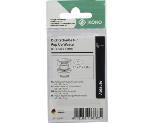 Dichtschijf voor Pop Up Waste, afmeting 8,5 x 58 x 1 mm
