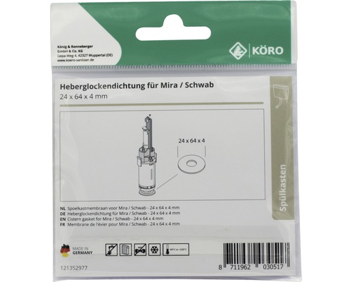 Heberglockendichting voor spoelkast Mira of Schwab, 24 x 64 x 4 millimeter