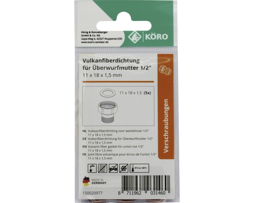 Vulkaanfiberdichting voor wartelmoer, 11 x 18 x 1,5 millimeter