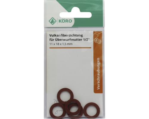 KÖRO Vulkanfiberdichting voor wartelmoer, grootte 1/2 inch, 11 x 18 x 1,5 millimeter, voor schroefverbindingen