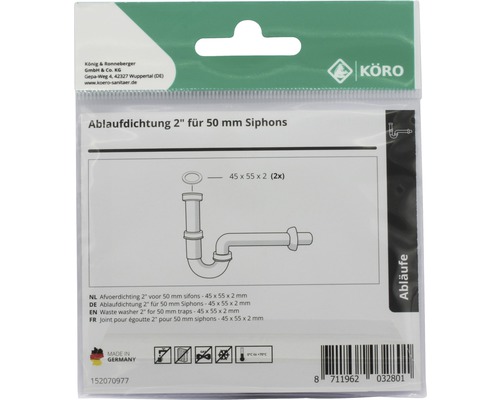 Afvoerdichting twee inch voor 50 millimeter sifons