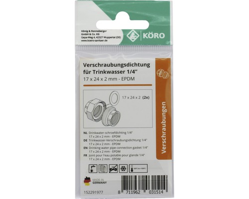 Drinkwater schroefverbinding afdichting 1/4 inch, 17 x 24 x 2 millimeter, EPDM