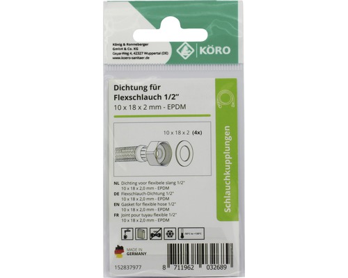 Pakking voor flexibele slang, 1/2 inch, 10 x 18 x 2 millimeter, EPDM