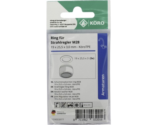KÖRO schuimstraalvormer-ring M28, 19 x 25,5 x 3,0 mm, verpakking