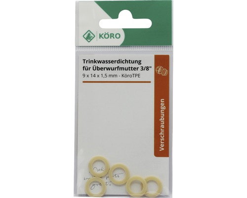 Drinkwaterafdichting voor wartelmoer 3/8 inch, 9 x 14 x 1,5 mm, KöroTPE