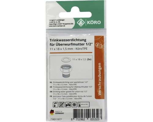 Drinkwaterafdichting voor wartelmoer, 11 x 18 x 1,5 mm