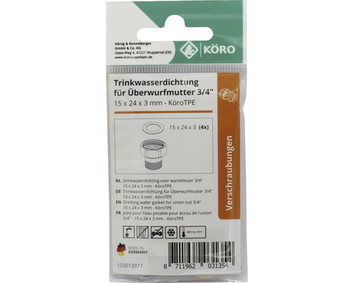 Drinkwaterafdichting voor wartelmoer 3/4 inch, 15 x 24 x 3 millimeter