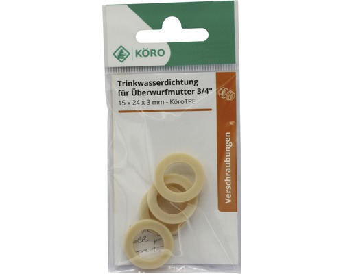 KÖRO Drinkwaterafdichting voor wartelmoer, 3/4 inch, 15 x 24 x 3 mm