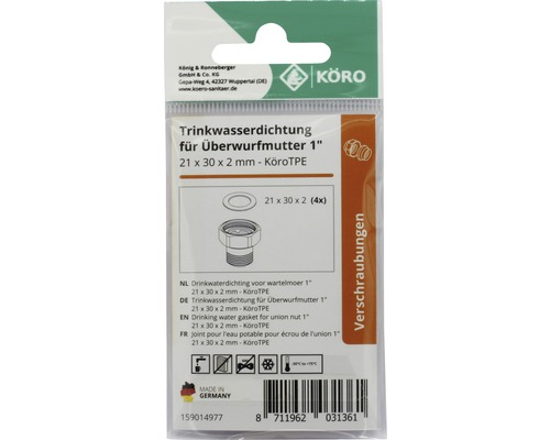 Drinkwaterdichting voor wartelmoer 1 inch, 21 x 30 x 2 millimeter