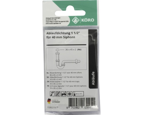 Afvoerdichting 1 1/2 inch voor 40 millimeter sifons, 4 stuks