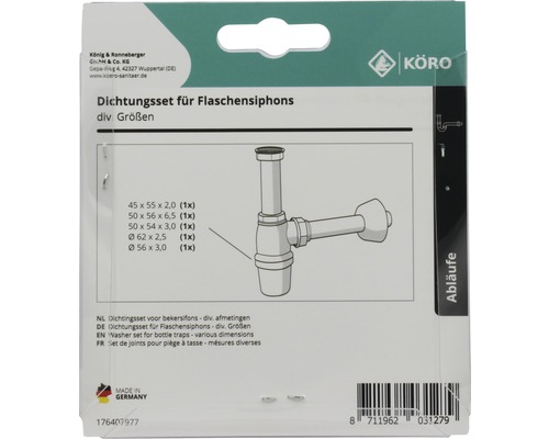 Dichtingsset voor flessifon, verschillende afmetingen