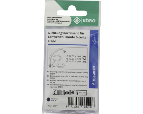 Zesdelig afdichtingsassortiment voor draaibare uitlopen