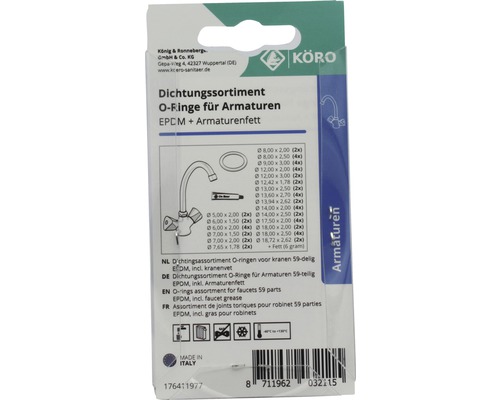 Afdichtingsassortiment O-ringen voor kranen 59-delig EPDM inclusief kraanvet