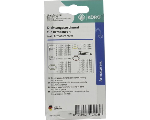 Dichtingsassortiment voor kranen inclusief kraanvet, 46-delig