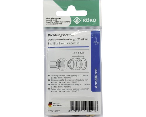 Dichtingsset voor compressiekoppeling, grootte 1/2 inch maal 8 millimeter