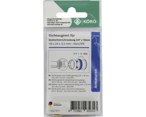 Dichtingsset voor knelkoppeling 3/4 inch x 18 millimeter