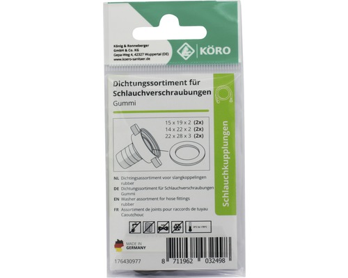 Dichtingsassortiment voor slangaansluitingen van rubber