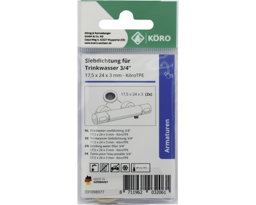 Zeefdichting voor drinkwater, 3/4 inch, 17,5 x 24 x 3 millimeter