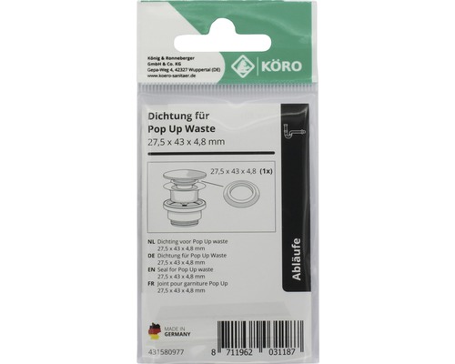 Afdichting voor Pop Up afvoerplug, 27,5 x 43 x 4,8 millimeter