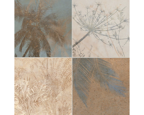 Wand- en vloertegel Herbal 33,15x33,15 cm bruin Tegels met plantenpatroon in collagestijl