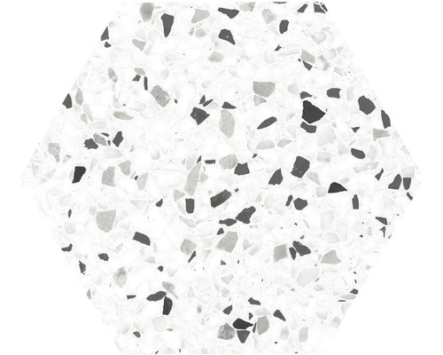 Wand- en Vloertegel Hexaterrazol zwart 20x24 cm Zeshoekige tegel met terrazzo patroon
