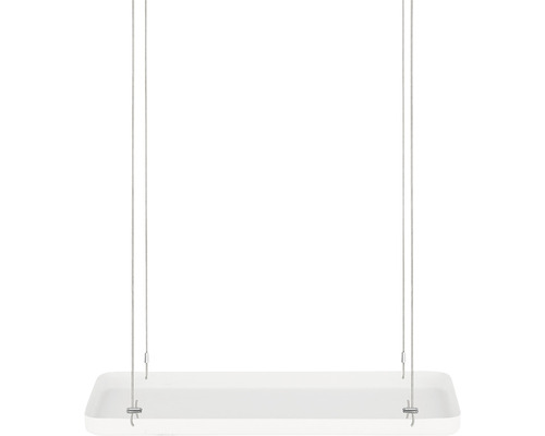 Witte hanglamp met rechthoekig design en draadophanging.