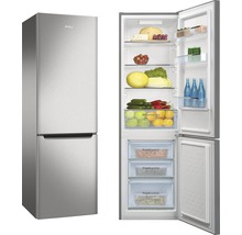 Amica koel-vriescombinatie met open deur en levensmiddelen