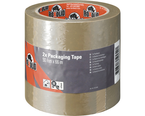 ROXOLID Verpakkingstape bruin 60 m x 50 mm 2 stuks Dubbele rol verpakkingstape van 50 mm x 66 m