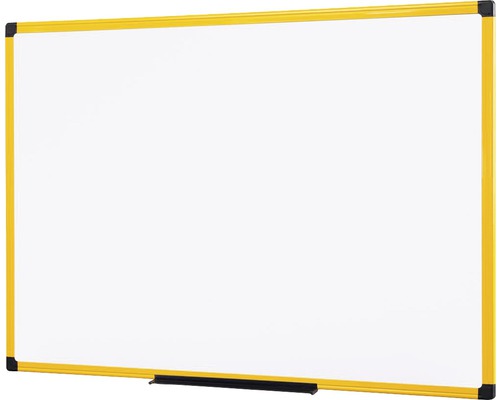 Wit whiteboard met geel frame