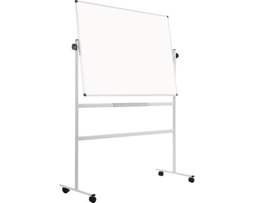 Draaibaar whiteboard met wielen voor mobiel gebruik.