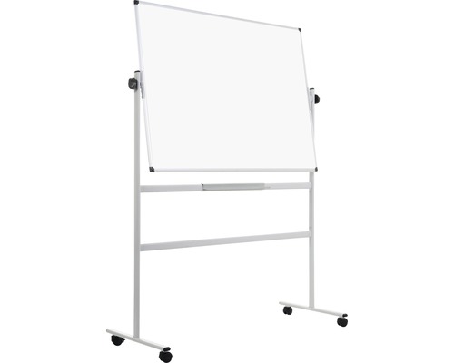Draaibaar whiteboard op wielen met opbergruimte