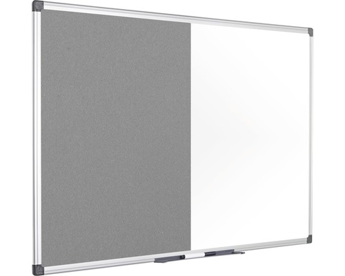 Combinatie van whiteboard en grijs prikbord met aluminium frame.