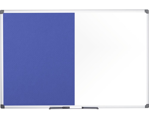 BI-OFFICE Combinatiebord vilt- en magneetbord blauw/wit 90x60 cm Combinatie van whiteboard en prikbord met zilverkleurig frame