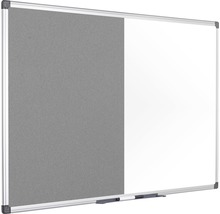 Combinatie van whiteboard en grijs prikbord met aluminium frame