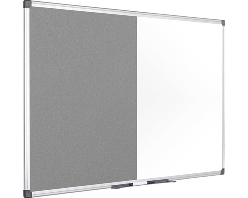 Combinatie van whiteboard en grijs prikbord met aluminium frame