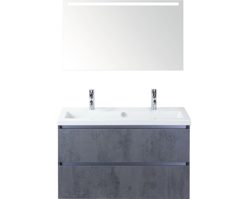 Badkamermeubelset Vogue 100 cm 2 kraangaten incl. spiegel met verlichting beton antraciet