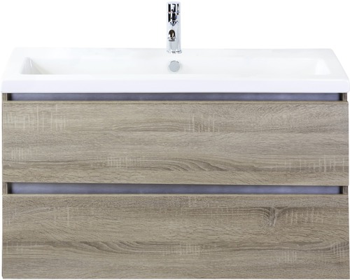 SANOX Badkamermeubelset greeploos Vogue met wastafel met één kraangat 101 cm grijs eiken SANOX Badkamermeubelset greeploos Vogue met wastafel met één kraangat 101 cm grijs eiken