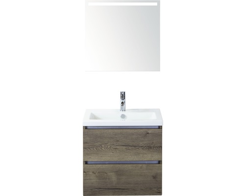 SANOX Badkamermeubelset greeploos Vogue met LED lichtspiegel en wastafel met één kraangat 61 cm tabacco SANOX Badkamermeubelset greeploos Vogue met LED lichtspiegel en wastafel met één kraangat 61 cm tabacco