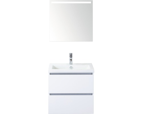 SANOX Badkamermeubelset greeploos Vogue met LED lichtspiegel en wastafel met één kraangat 61 cm wit SANOX Badkamermeubelset greeploos Vogue met LED lichtspiegel en wastafel met één kraangat 61 cm wit