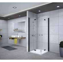 Moderne badkamer met een douchecabine met een zwart frame