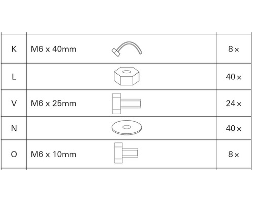 Overzicht van verschillende schroeven en moeren met maatvoering