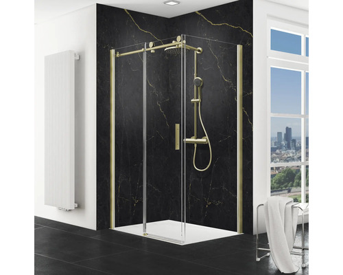 SCHULTE Douchedeur met zijwand MasterClass ExpressPlus goud 140x90 cm helder glas