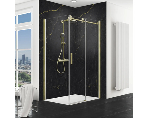 SCHULTE Douchedeur met zijwand MasterClass ExpressPlus goud 140x90 cm helder glas