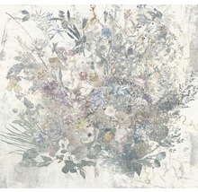Behang met bloemmotief met diverse bloemen en bladeren