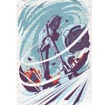 Illustratie van een Star Wars AT-AT op een bakstenen muur